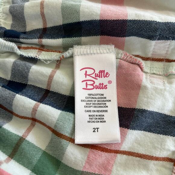 Pink and Green Plaid Ruffle Butts 100% Cotton Puff Sleeve Dress Size 2T VGUC - Picture 5 of 5